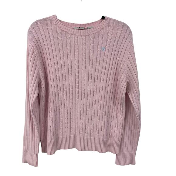 Vintage Duck Head Light Pink Cotton Cable Knit Crewneck Sweater Womens Large - Picture 1 of 5